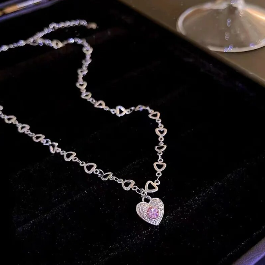 Silver Heart Butterfly Pendant Chain