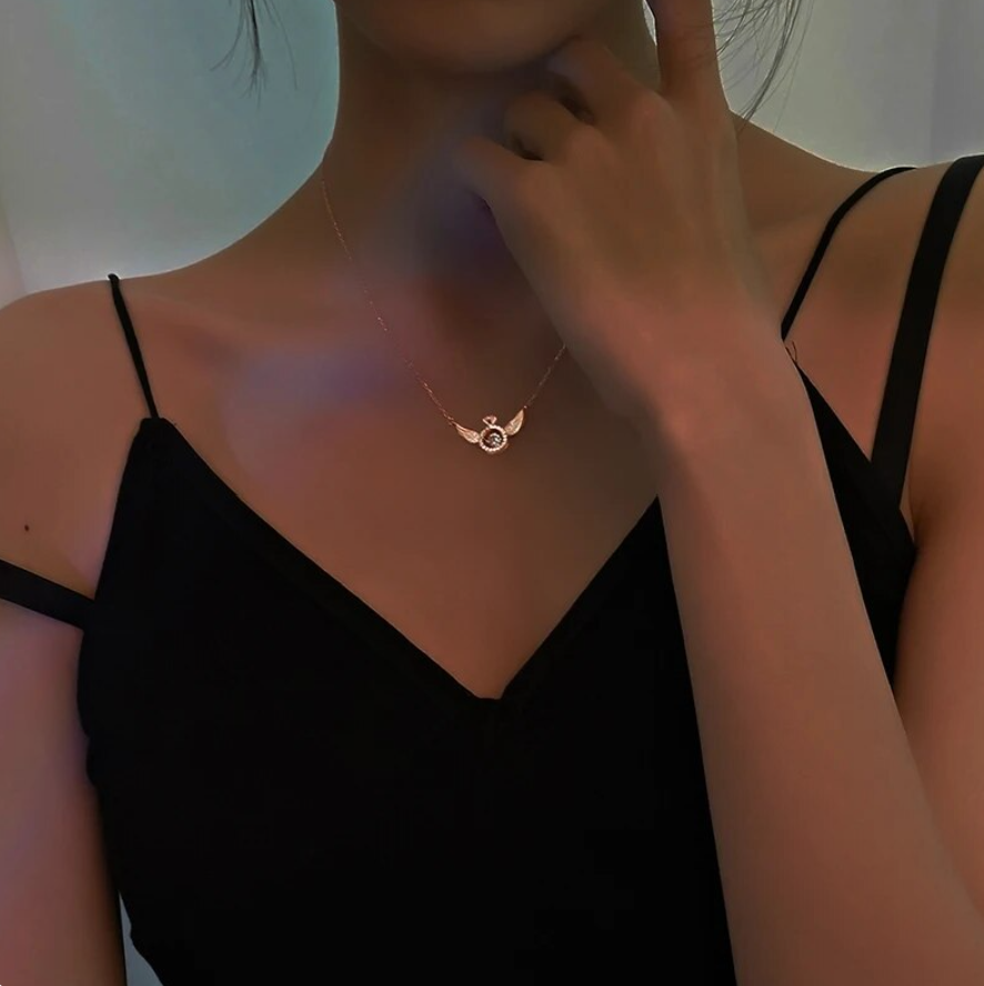 Rose Gold Beating Heart Angel Wings Chain