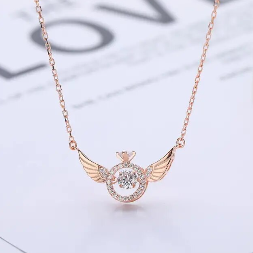 Rose Gold Beating Heart Angel Wings Chain