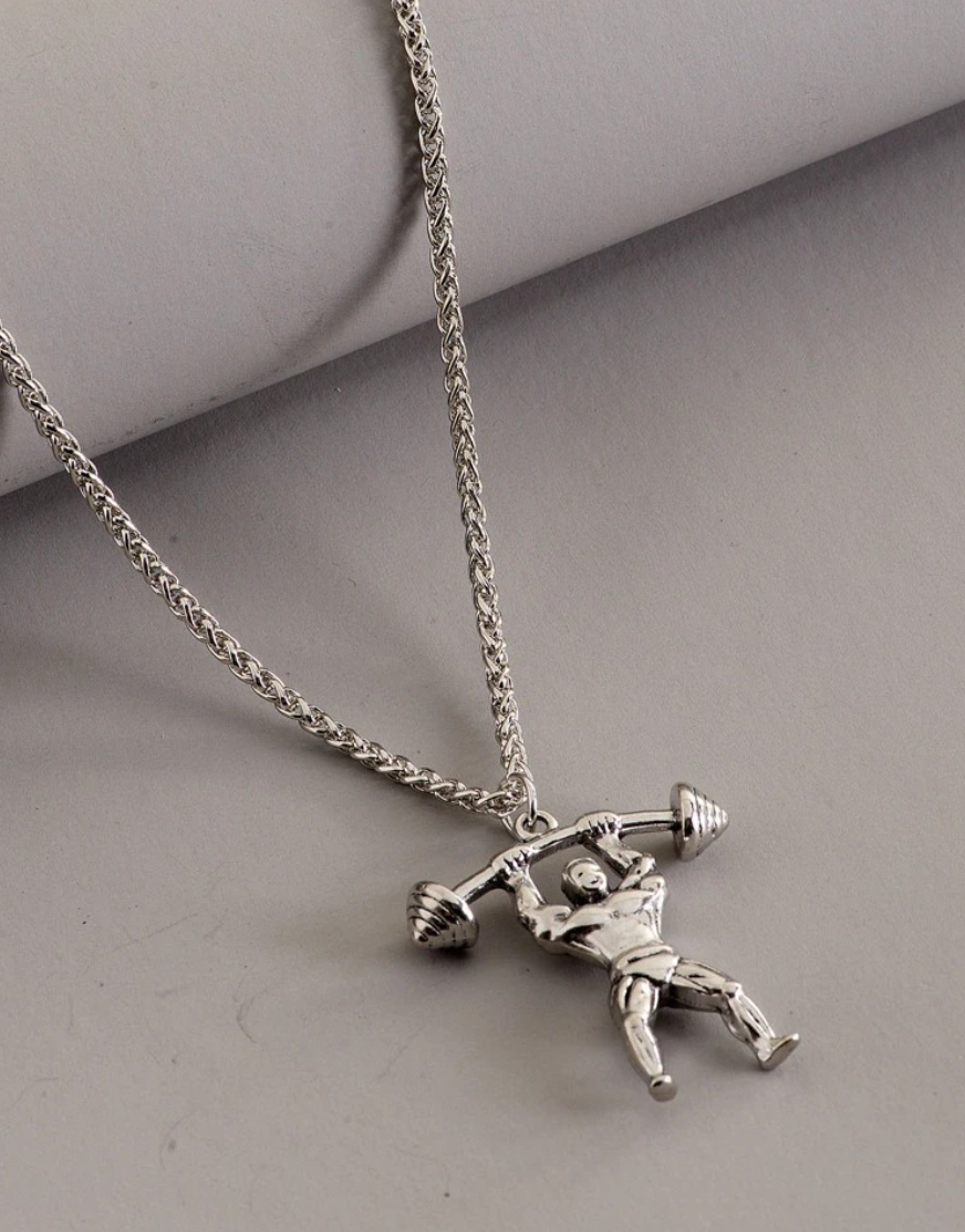 Men Fitness Strong Bodybuilding Silver Chain