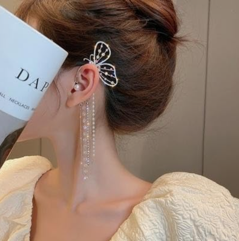 Butterfly Tassel Cuff Earrings