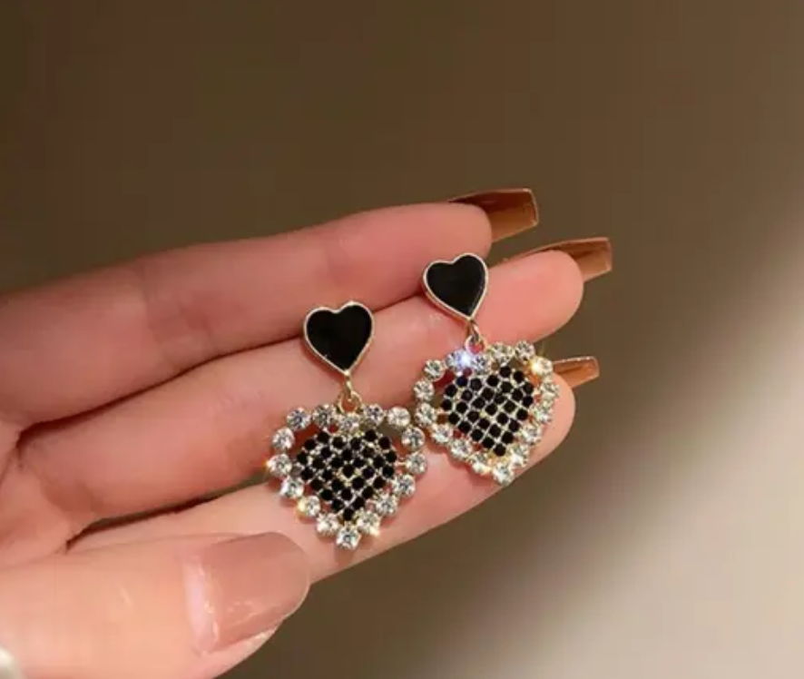 Black Heart Drop Earring