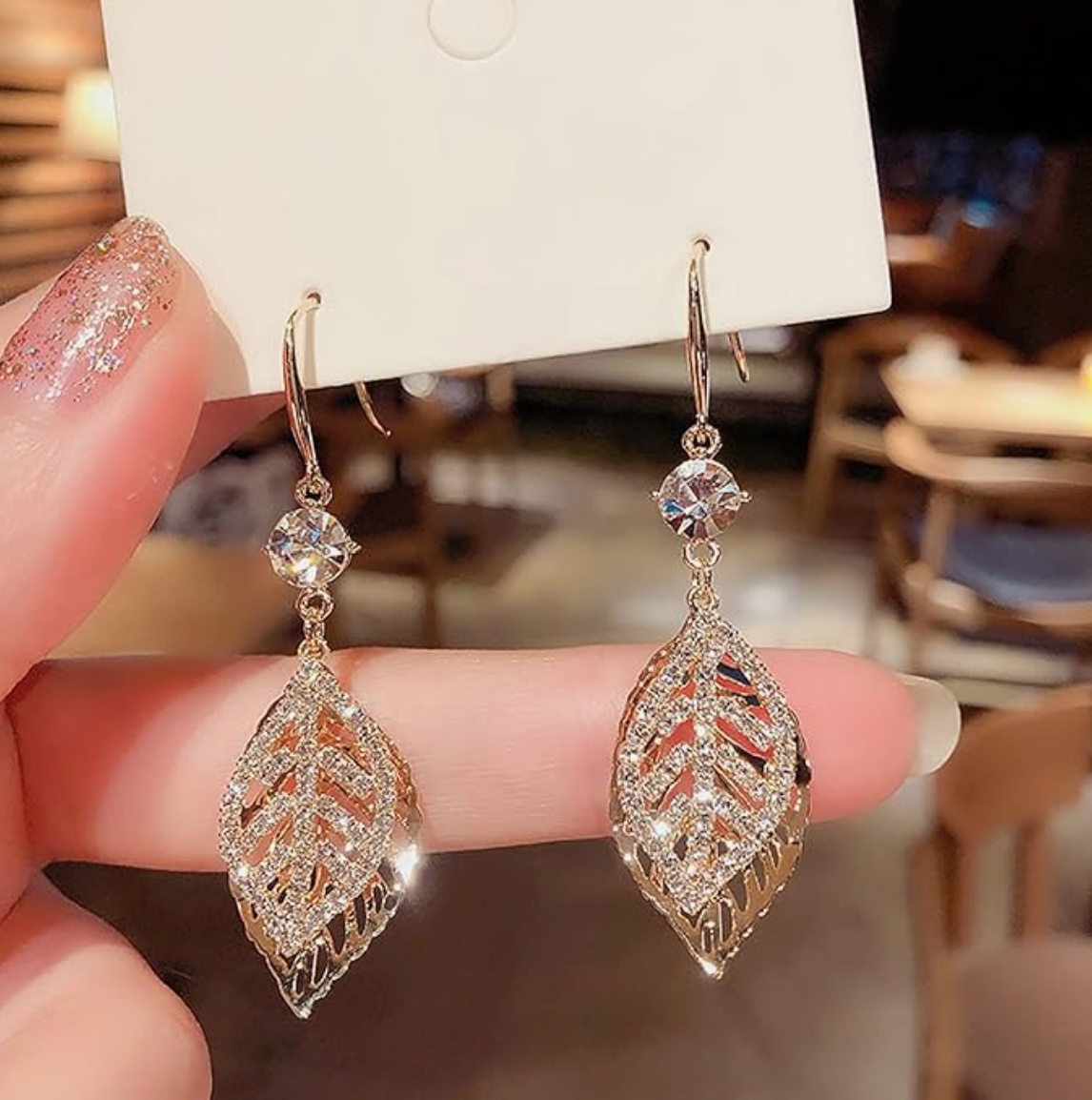 Crystal Leaf Drop Earring