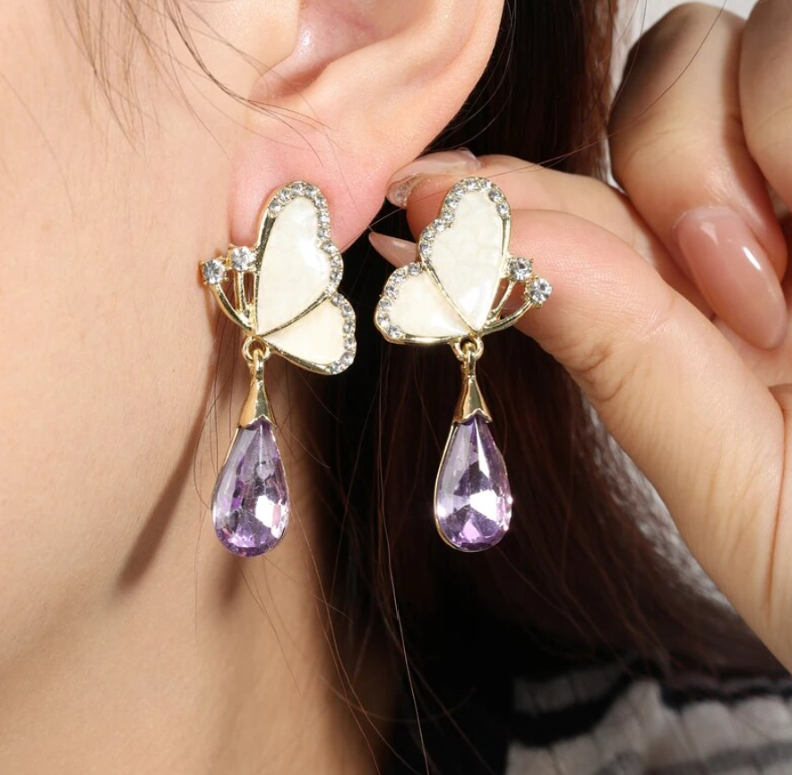Purple Butterfly Drop Earring