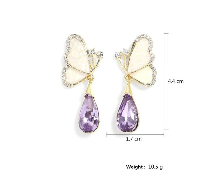 Purple Butterfly Drop Earring