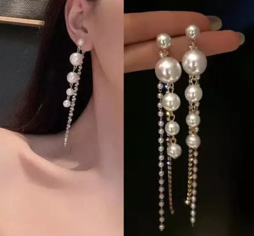 Long Pearl Drop Earring