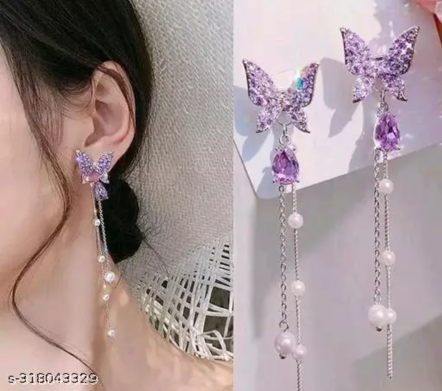 Purple Butterfly Drop Earring
