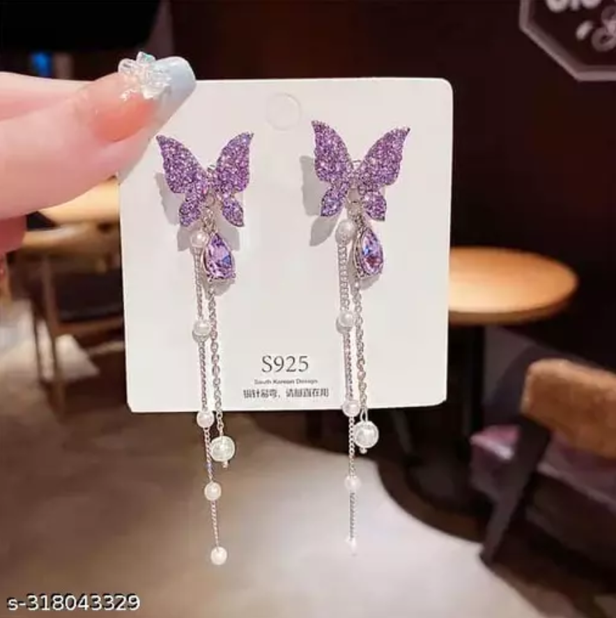 Purple Butterfly Drop Earring