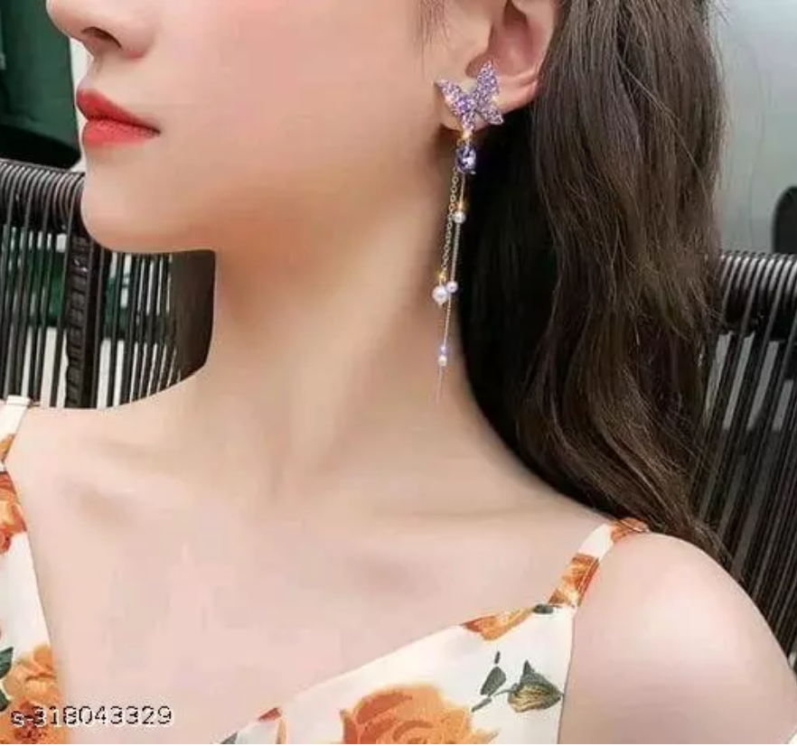 Purple Butterfly Drop Earring