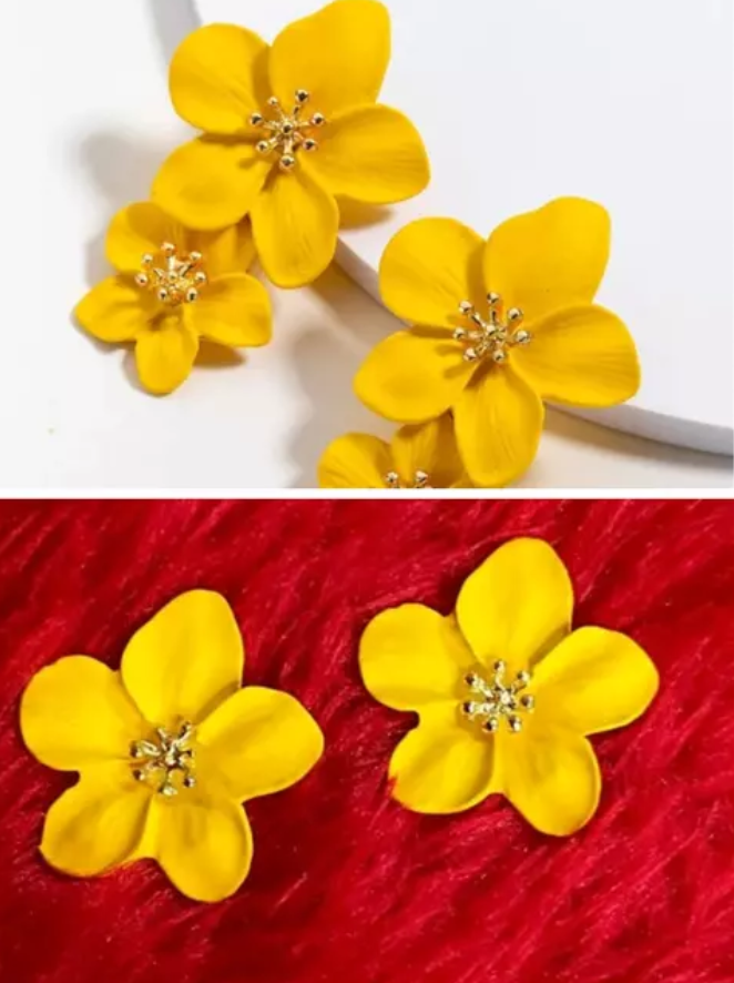 Yellow Elegant Double Layer Flower Earrings