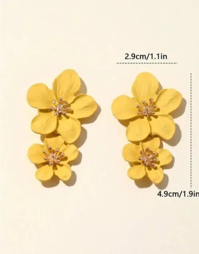 Yellow Elegant Double Layer Flower Earrings