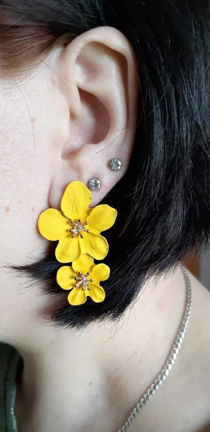 Yellow Elegant Double Layer Flower Earrings