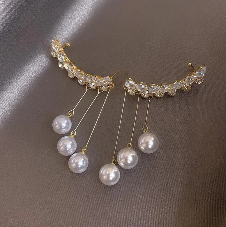 Crystal Pearl Unique Drop Earrings