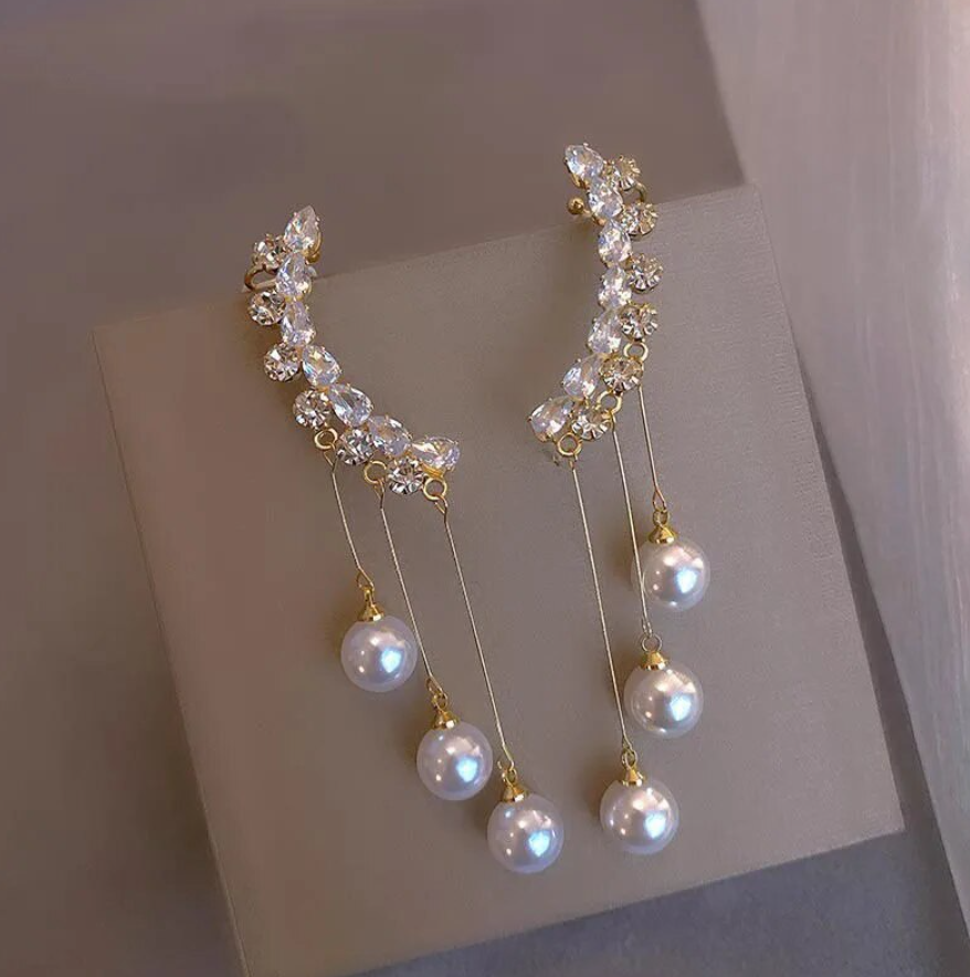 Crystal Pearl Unique Drop Earrings