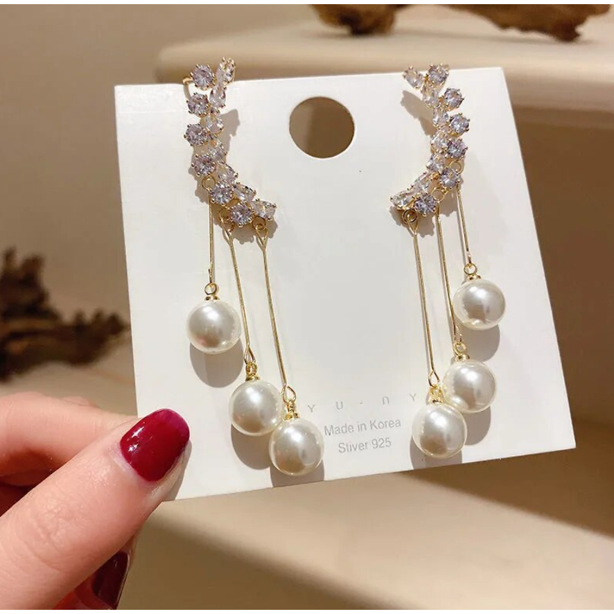 Crystal Pearl Unique Drop Earrings