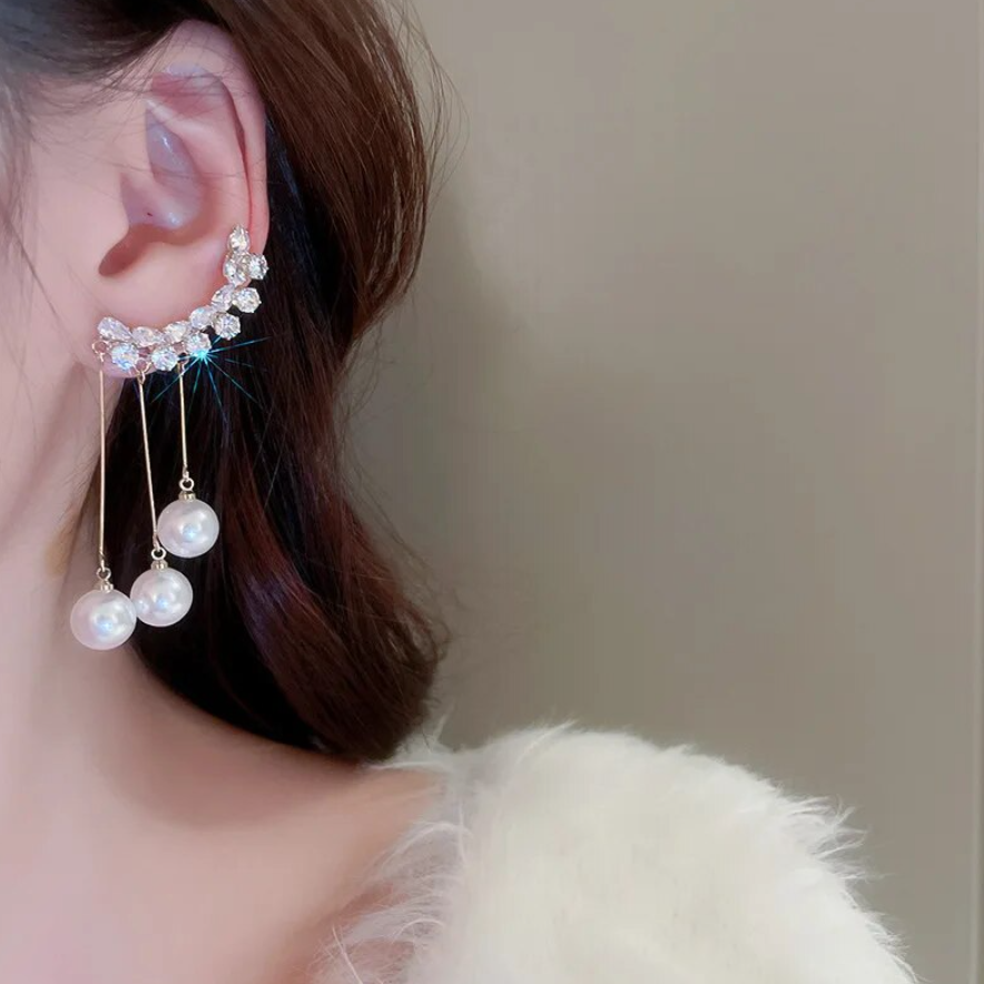 Crystal Pearl Unique Drop Earrings