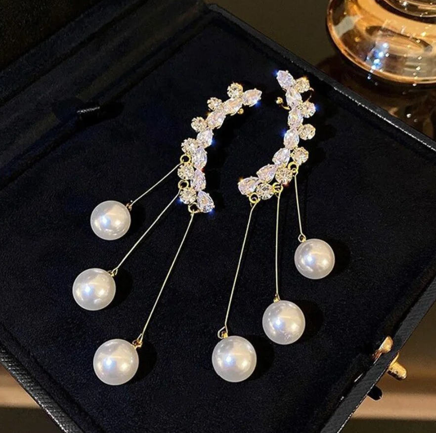 Crystal Pearl Unique Drop Earrings