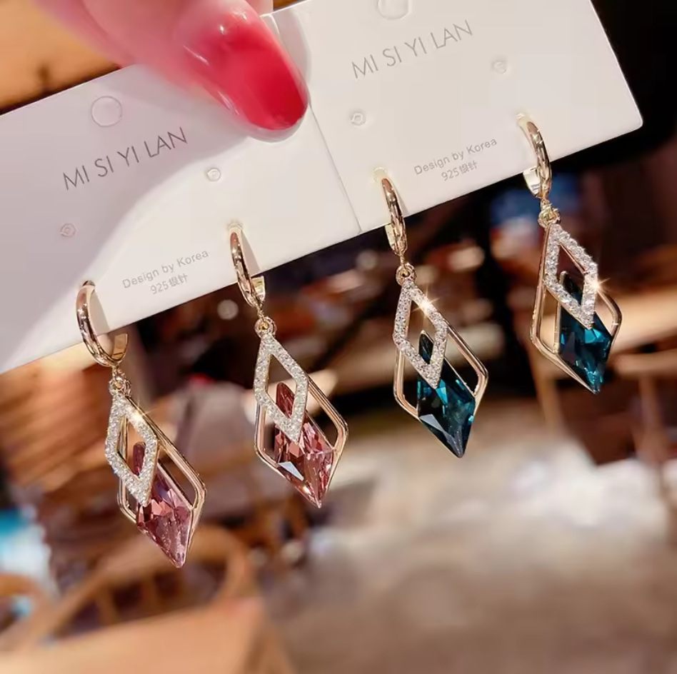 Pink Gem Stone Drop Earring