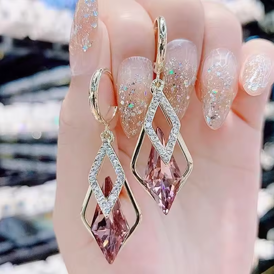 Pink Gem Stone Drop Earring