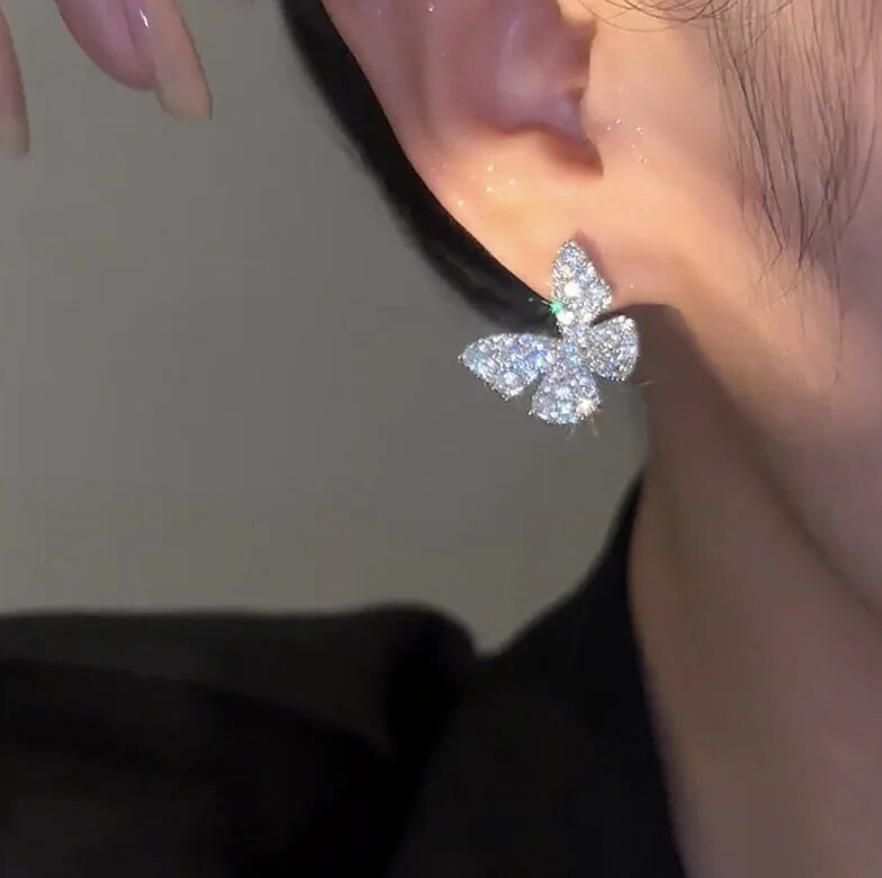 Cute Silver Butterfly Stud Earring