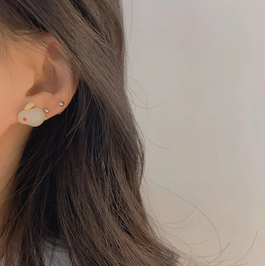 Cute White Bunny Stud Earring