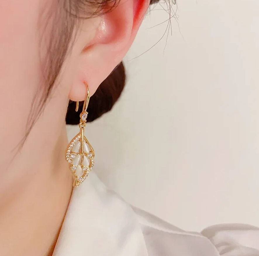 Korean Leaf Hoop Earrings