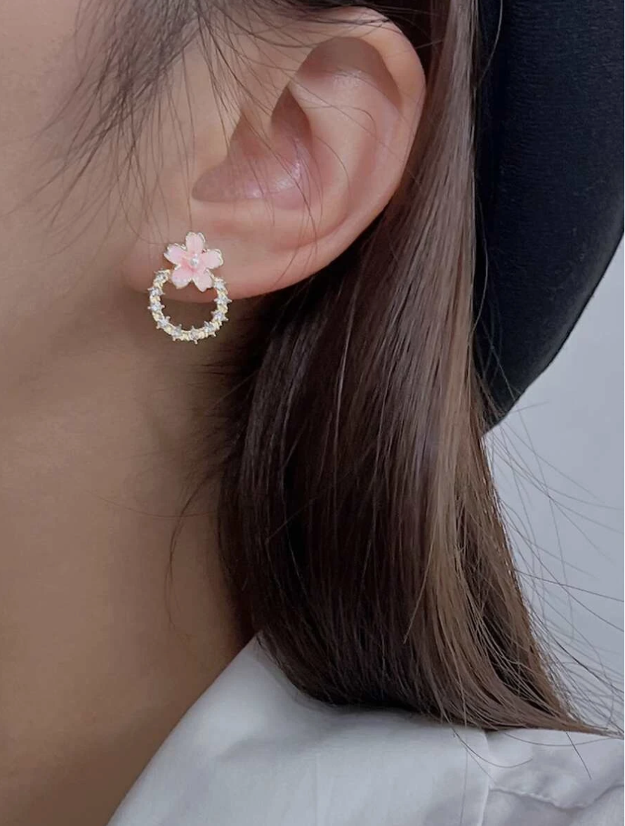 Pink Tulip Flowers Stud Earring