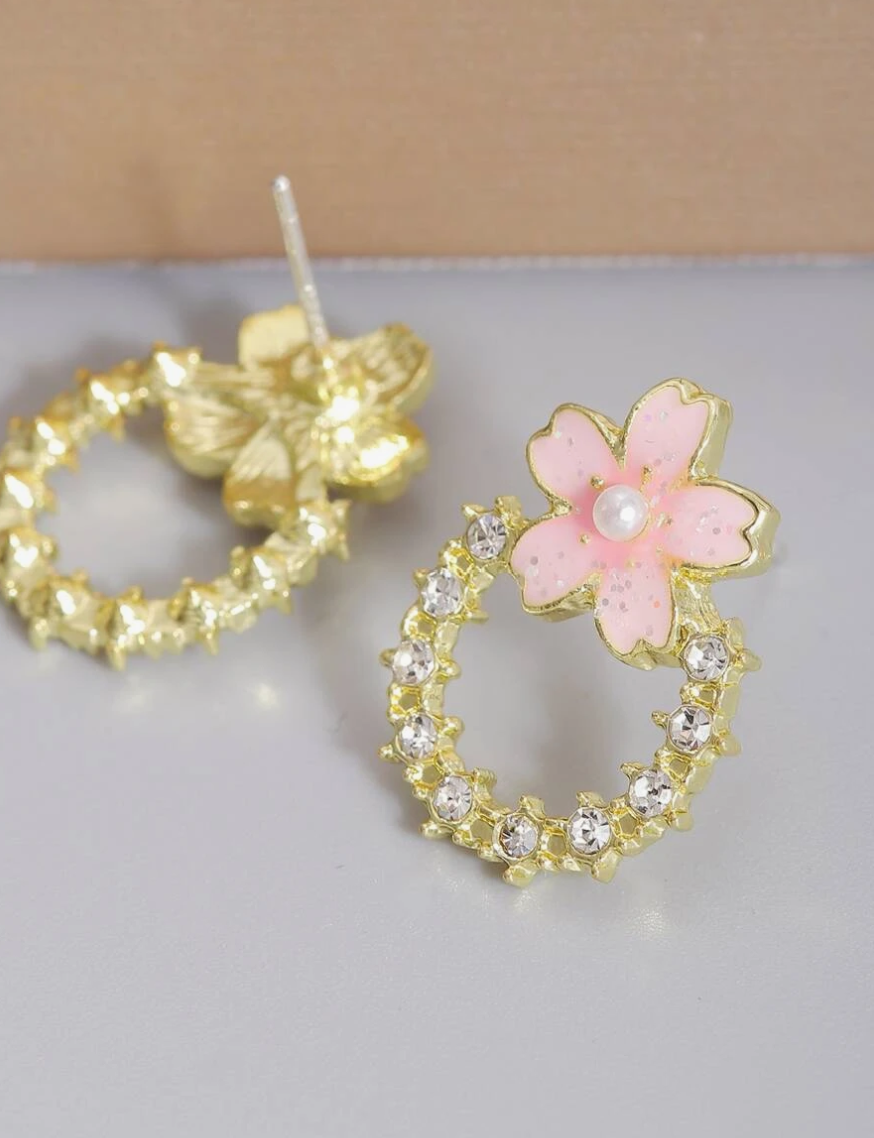 Pink Tulip Flowers Stud Earring