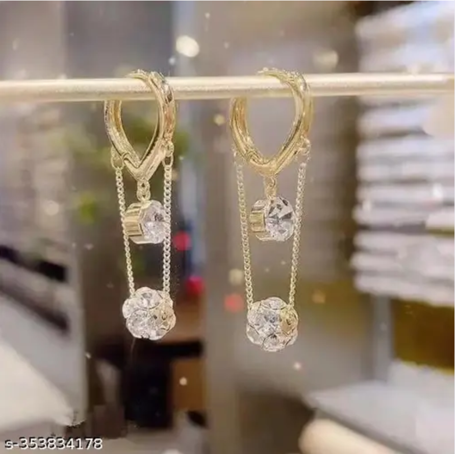 Diamond-Studded Ball Tassel Earrings