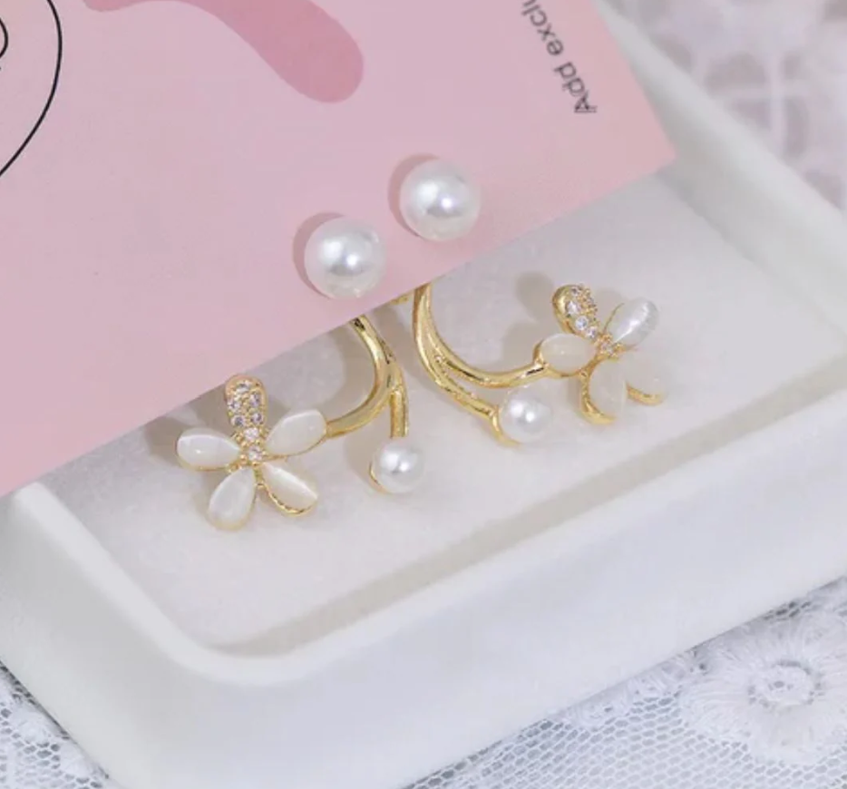Flower Pearl Drop Earring