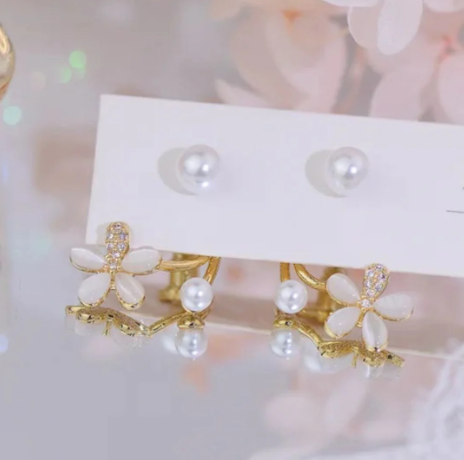 Flower Pearl Drop Earring
