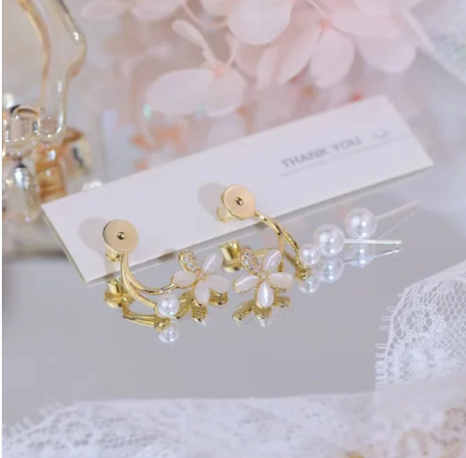 Flower Pearl Drop Earring