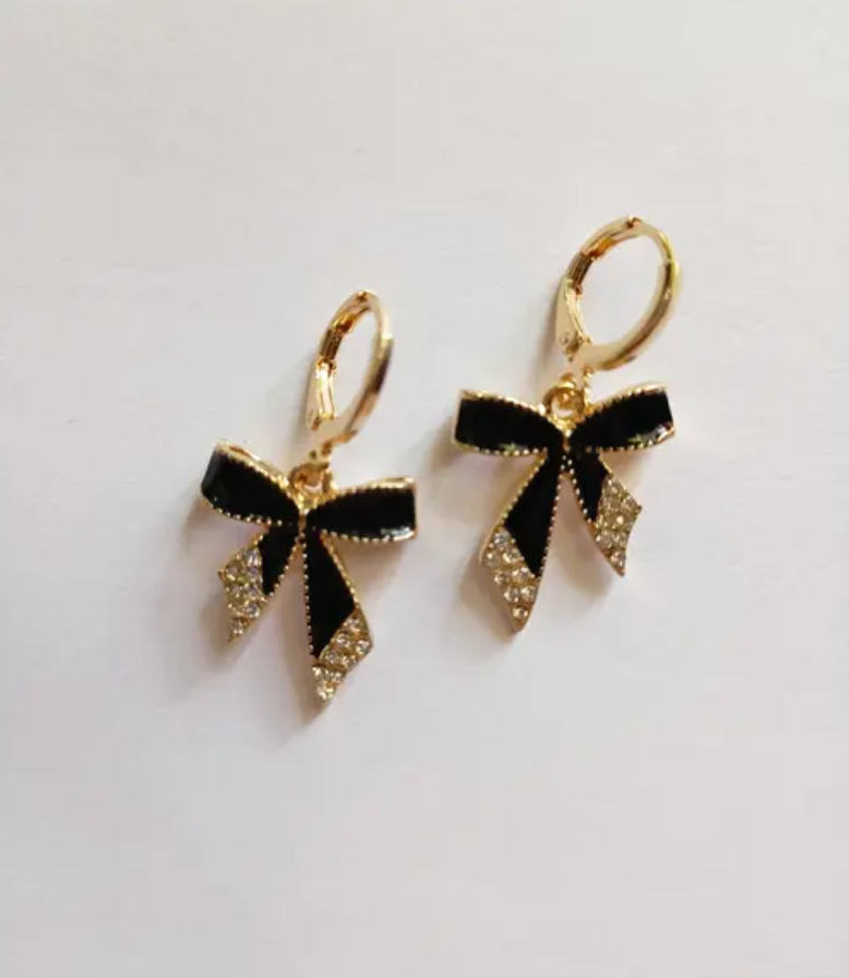 Diamond Dream Heart Bow Drop Earring