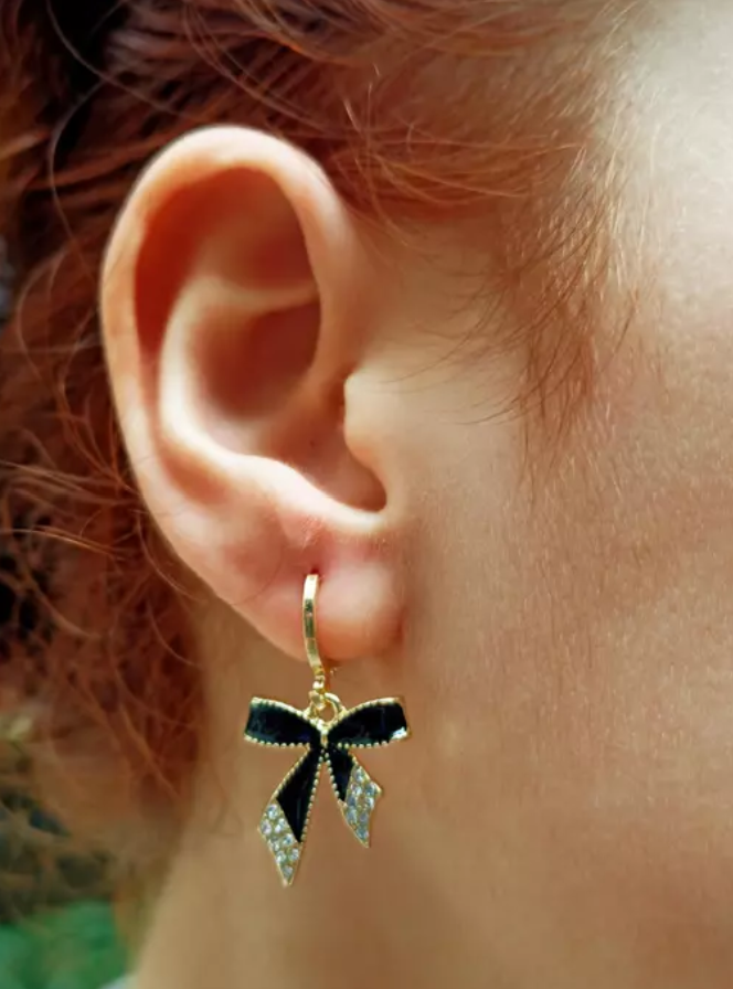 Diamond Dream Heart Bow Drop Earring