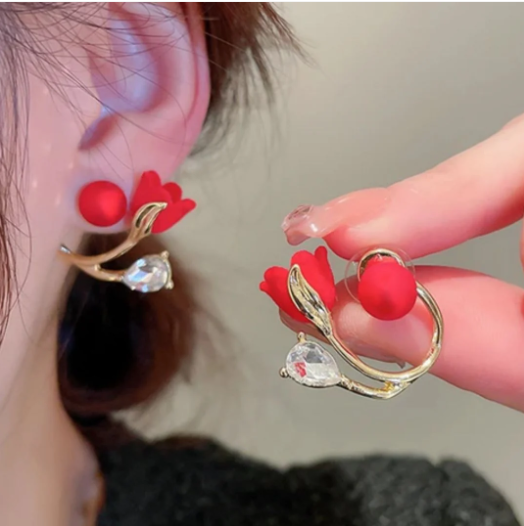Red Lotus Stud Earring