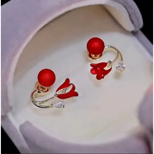 Red Lotus Stud Earring