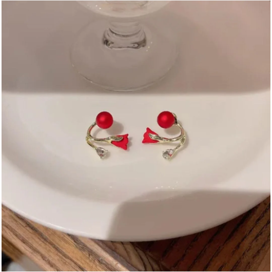 Red Lotus Stud Earring