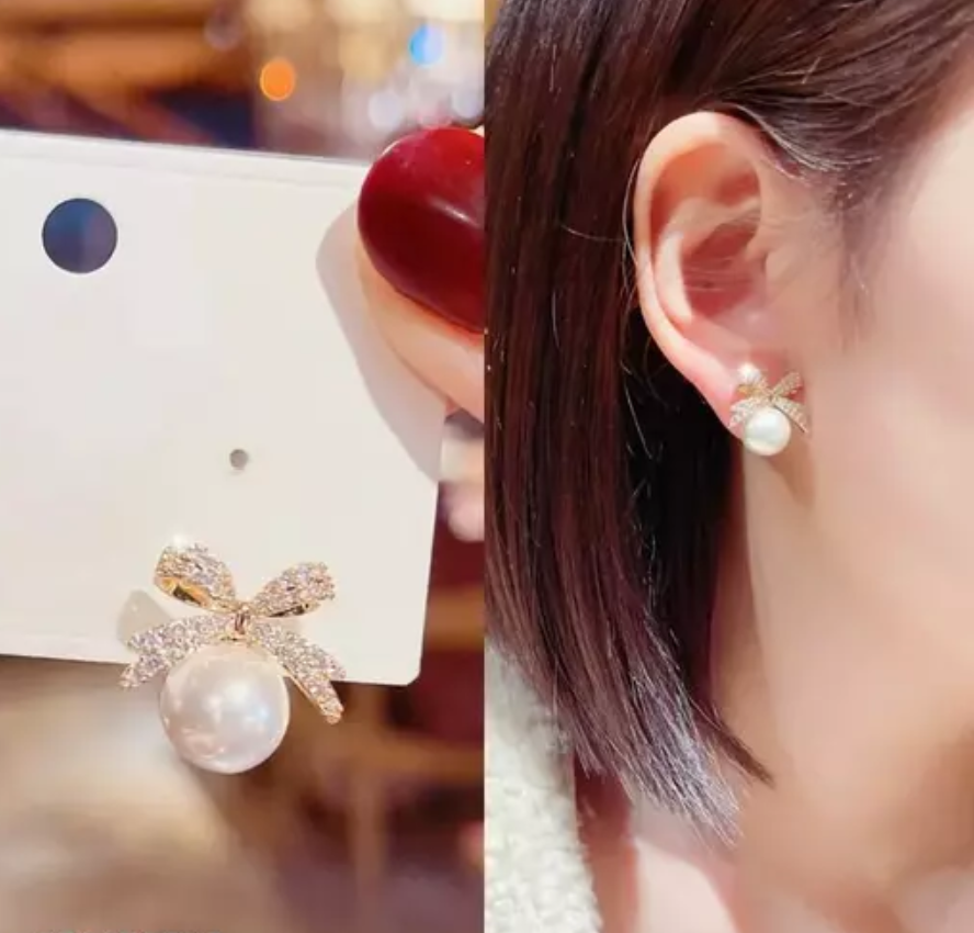 Bow Shaped Pearl Drop Earring