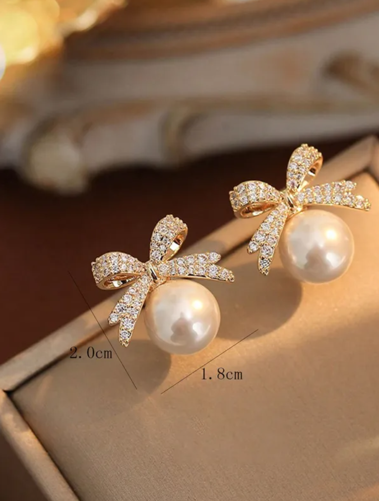 Bow Shaped Pearl Drop Earring
