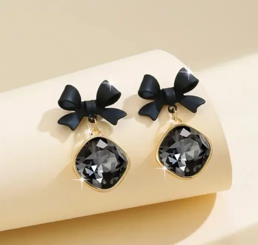 Black Crystal Bow Stud Earring