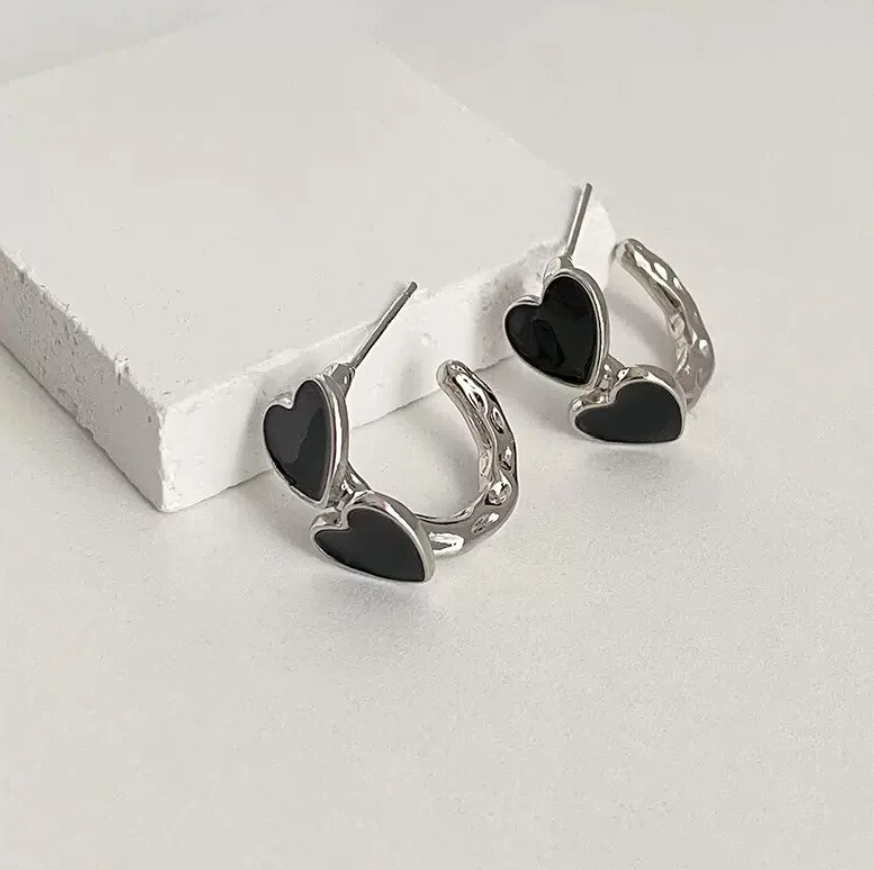 Black Heart Hoop Earring