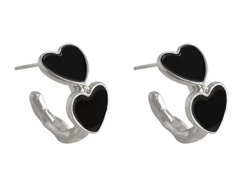 Black Heart Hoop Earring