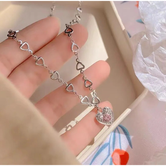 Silver Heart Butterfly Pendant Chain
