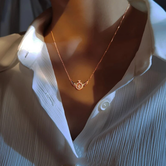 Rose Gold Beating Heart Angel Wings Chain