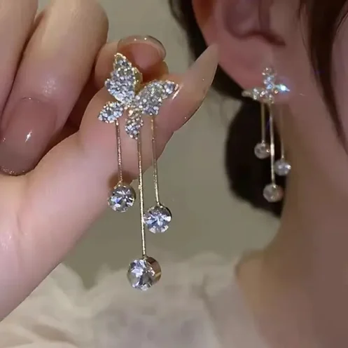 Gold Butterfly Tassel Earring