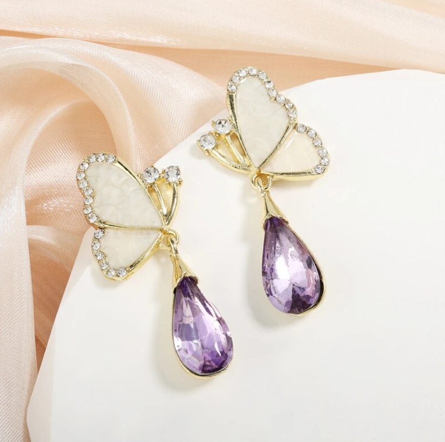Purple Butterfly Drop Earring