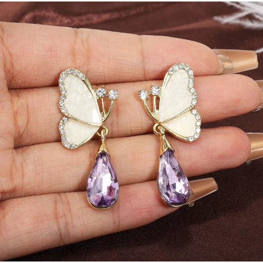 Purple Butterfly Drop Earring