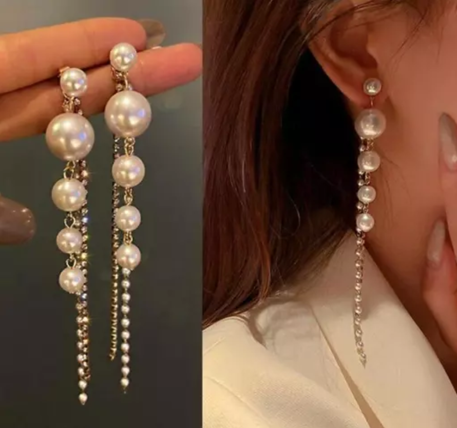 Long Pearl Drop Earring