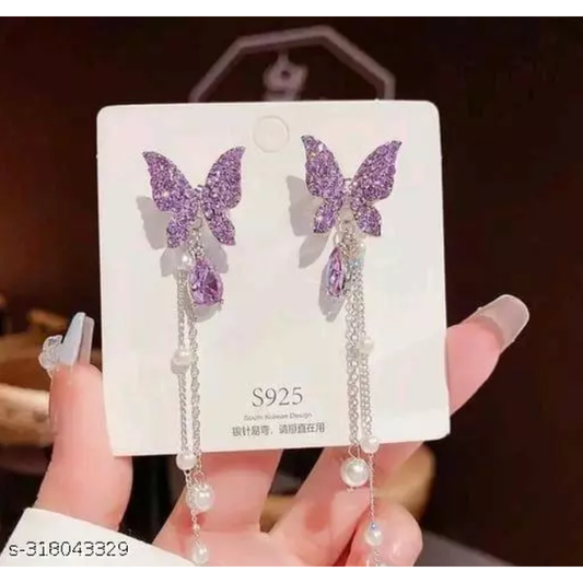 Purple Butterfly Drop Earring