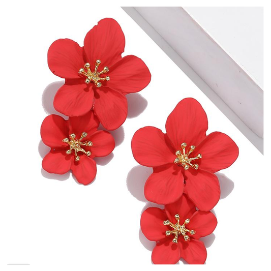 Red Elegant Double Layer Flower Earrings